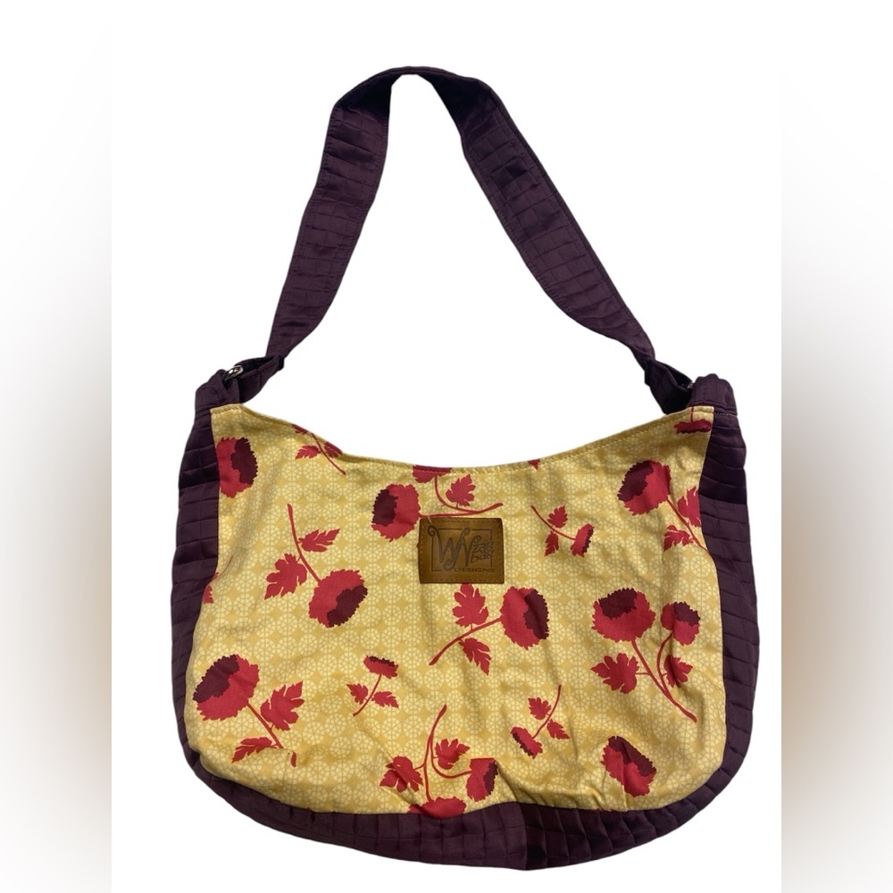 Yellow and burgundy floral shoulder bag purse